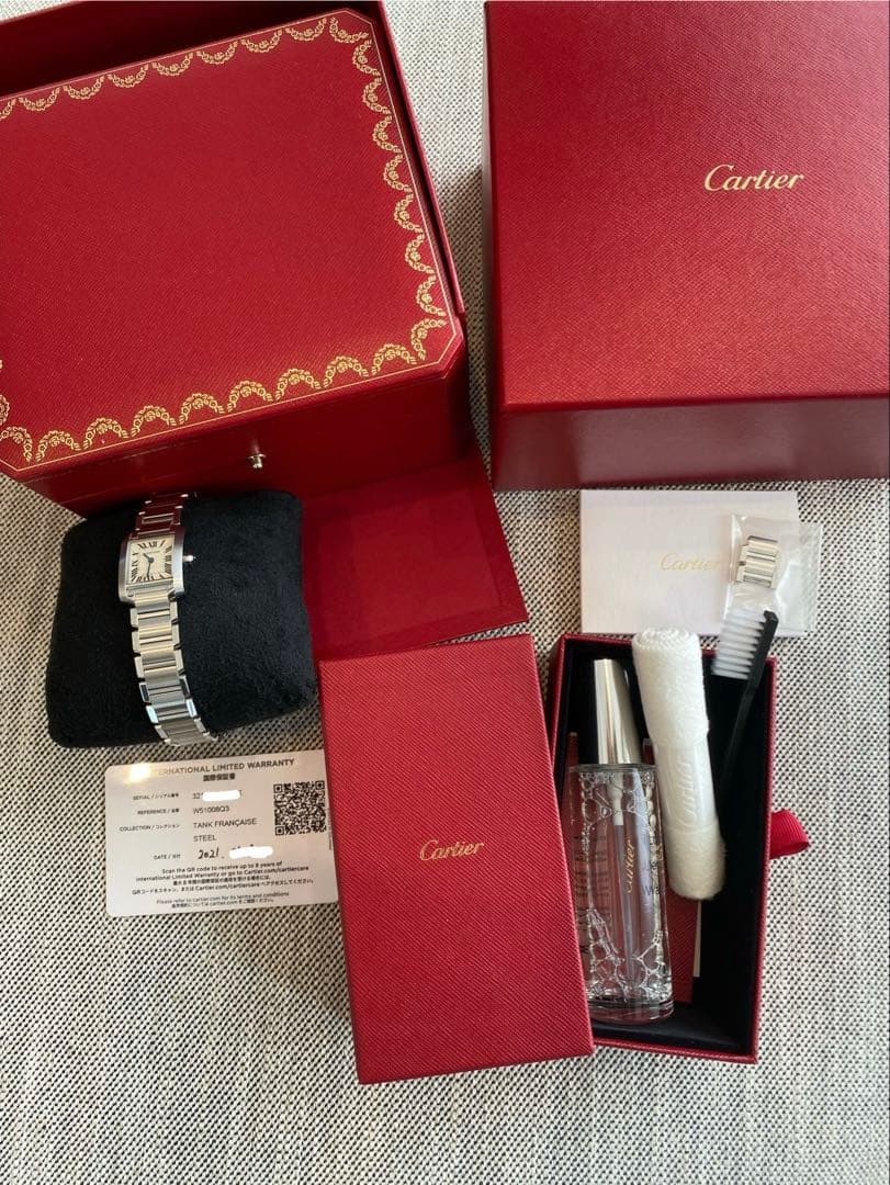 【美品稼働中】カルティエ タンクフランセーズSM W51008Q3 箱、コマつき