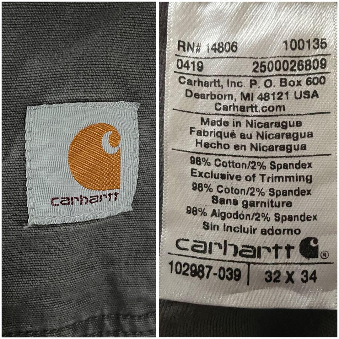カーハート オーバーオール ダブルニー 刺繍 グレー 32×34