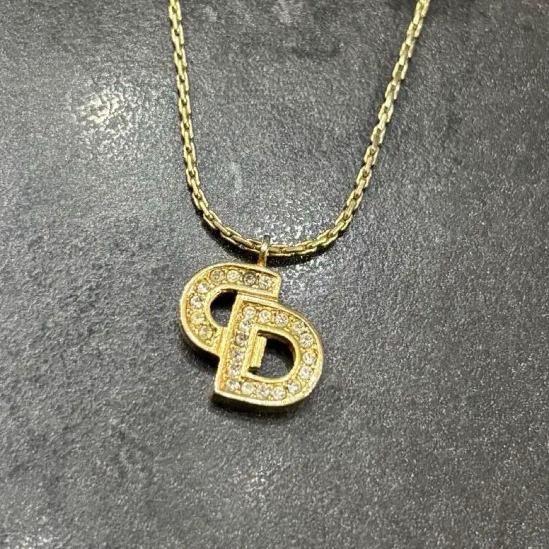 クリスチャンディオール　ゴールド　ネックレス　ラインストーン　CDロゴ