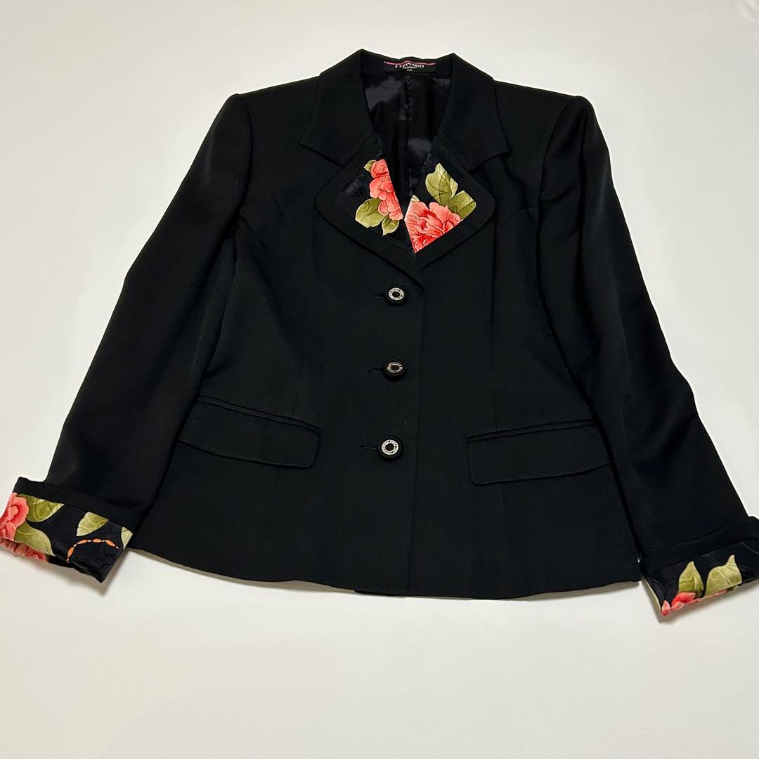 美品 レオナール セットアップ ウール シルク混 花柄 ジャケット スカート