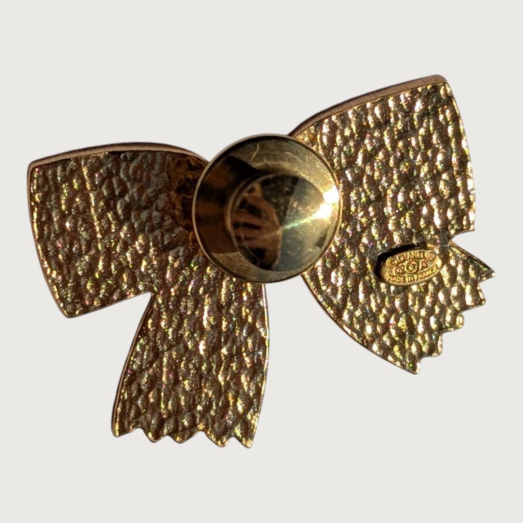 CHANEL シャネル ヴィンテージ ブローチ リボン 黒×ゴールド 上品 美品