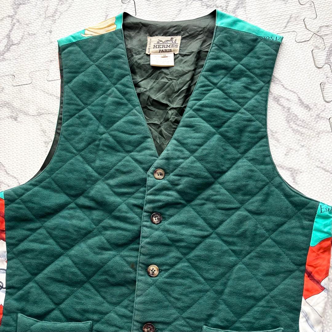 HERMES エルメス 多国旗柄 キルティング ベスト シルク ヴィンテージ