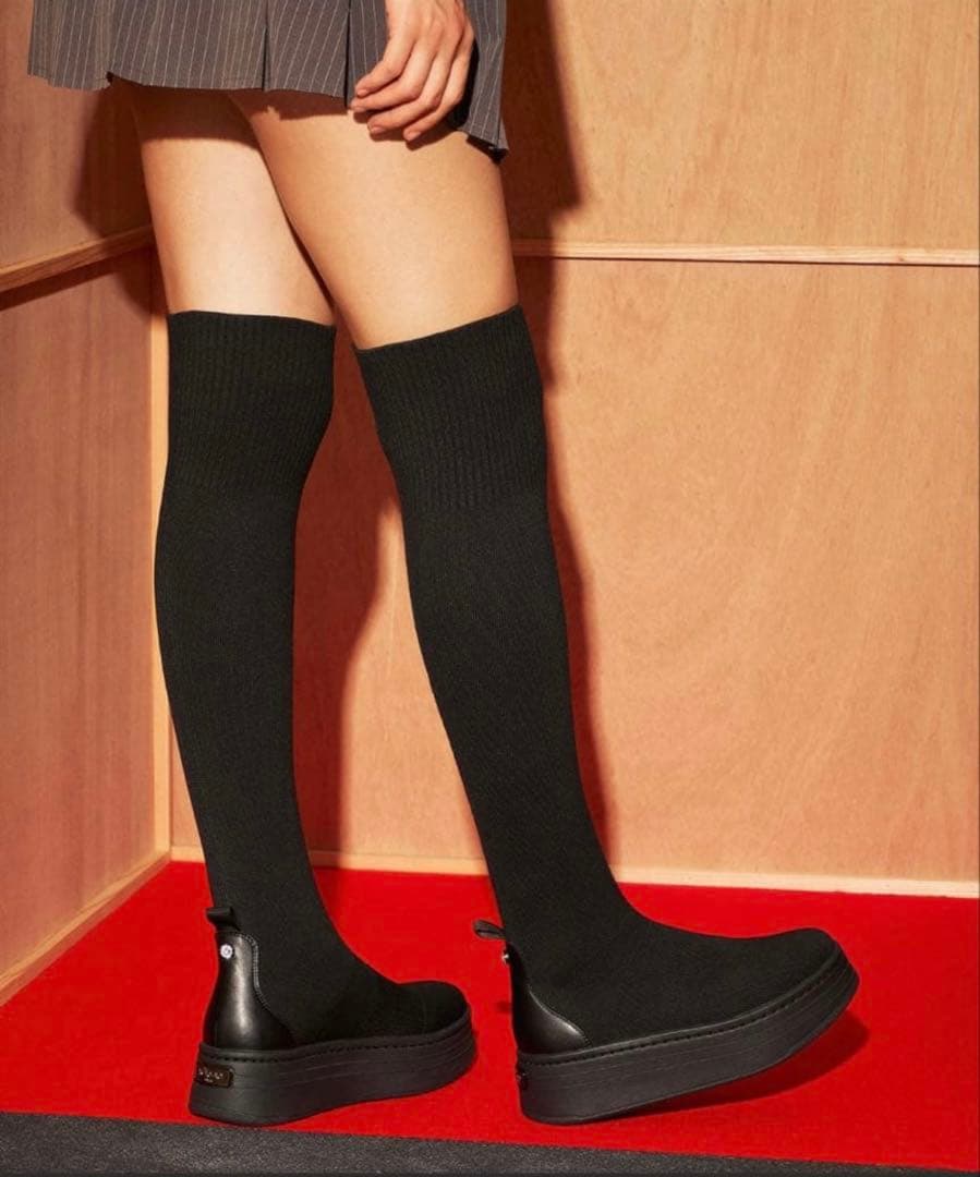 ＋diana 23.5㎝　撥水加工 ストレッチニーハイブーツ 黒