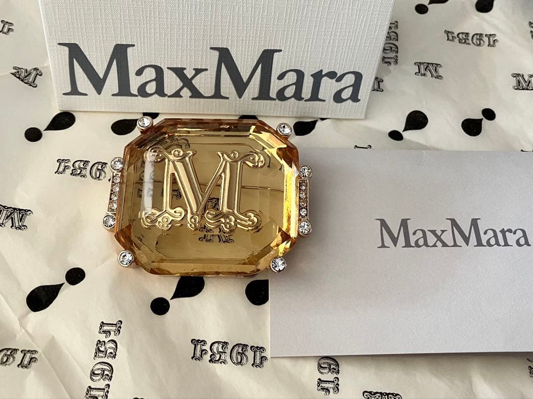 Max Mara Glassy Brooch クリスタル ブローチ Mロゴ