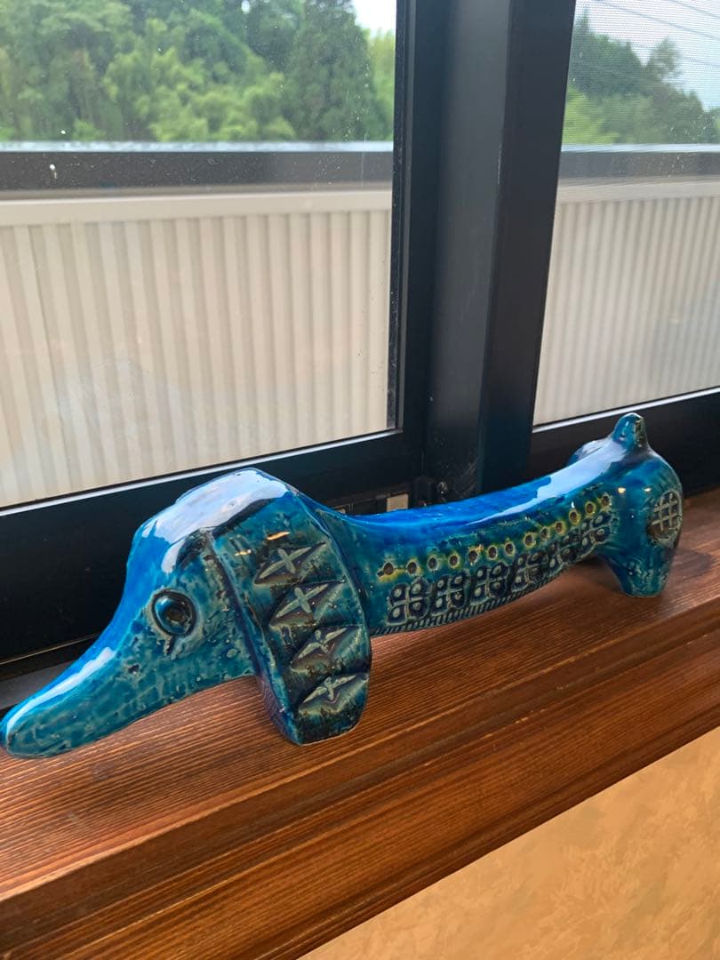 FLAVIA 陶器オブジェ 青 犬と花瓶のセット