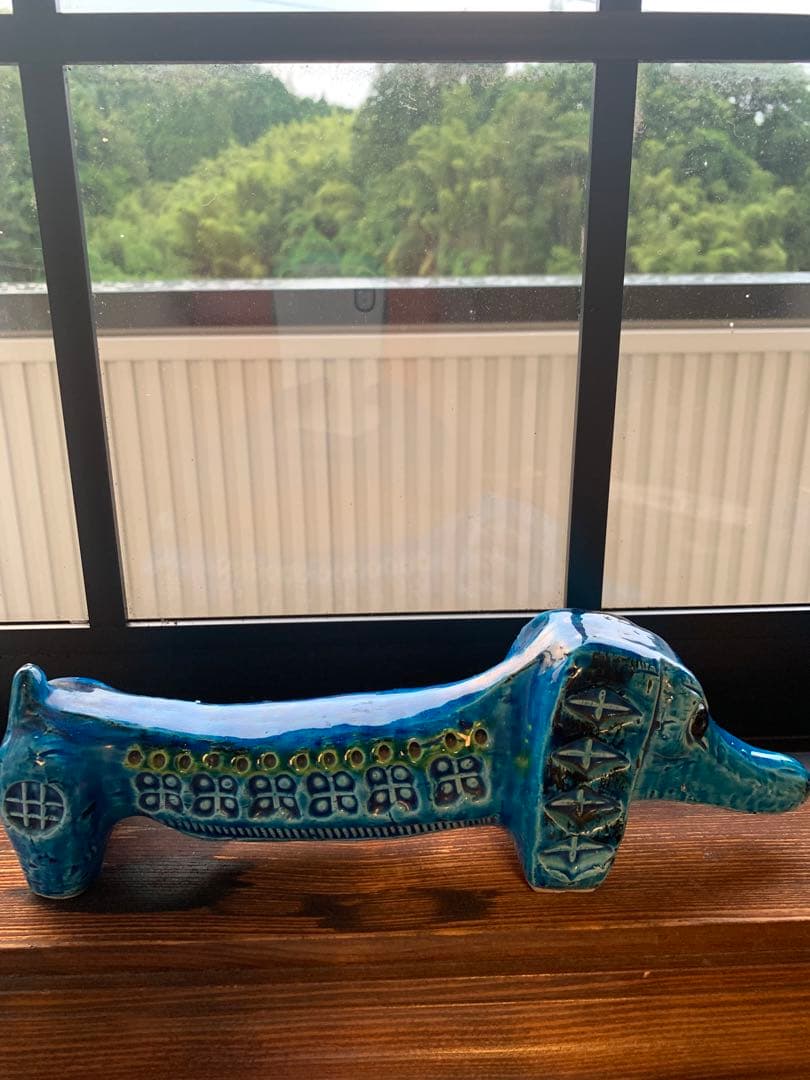 FLAVIA 陶器オブジェ 青 犬と花瓶のセット