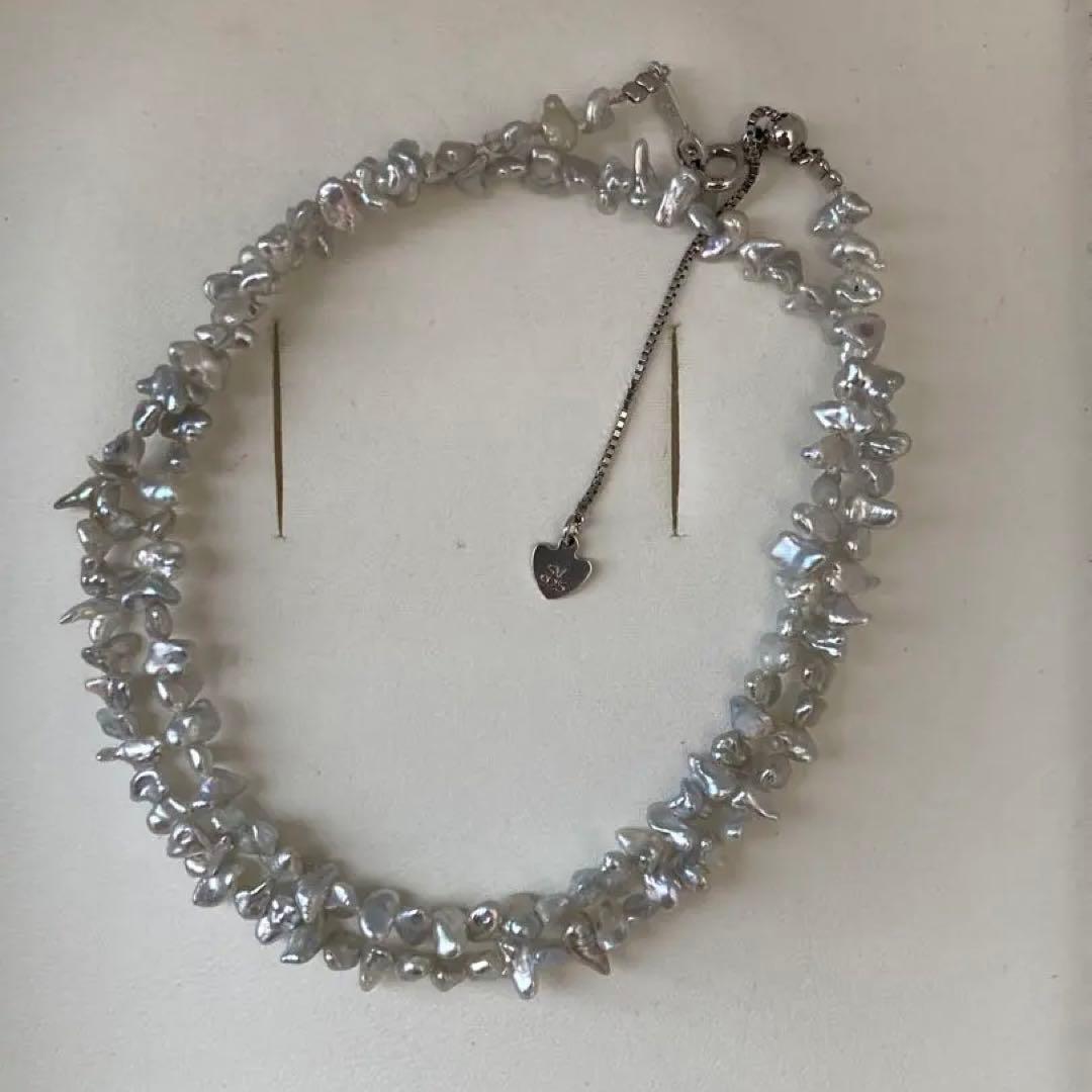 パールネックレス　ケシパール　アコヤ　本真珠　刻印 ナチュラルグレー　天然　SV