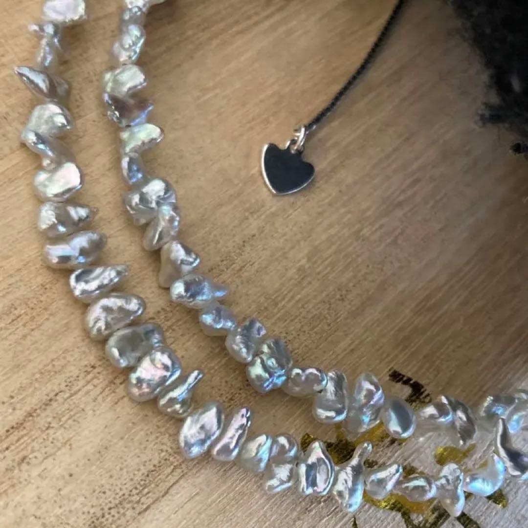 パールネックレス　ケシパール　アコヤ　本真珠　刻印 ナチュラルグレー　天然　SV