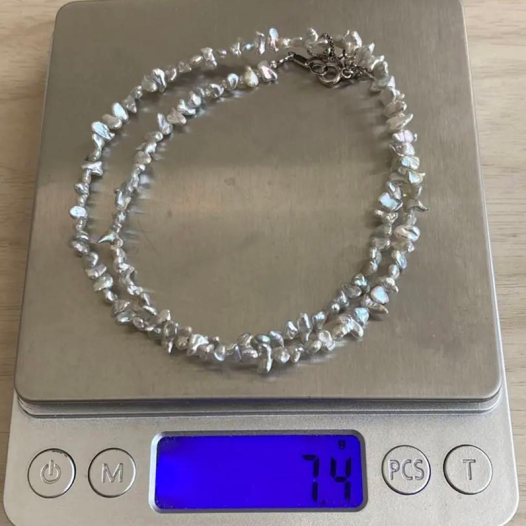 パールネックレス　ケシパール　アコヤ　本真珠　刻印 ナチュラルグレー　天然　SV