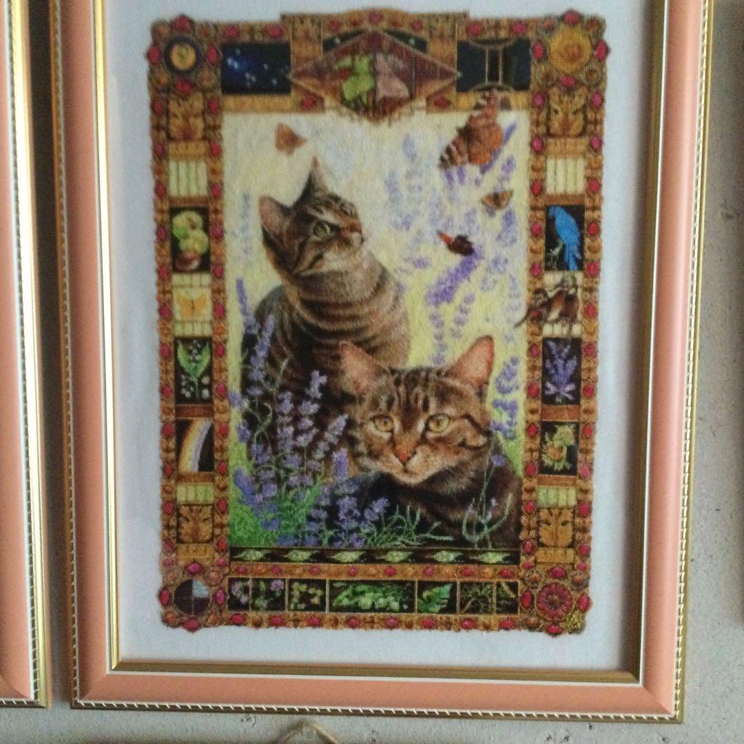 B　二点おまとめクロスステッチ完成品　刺繍完成品