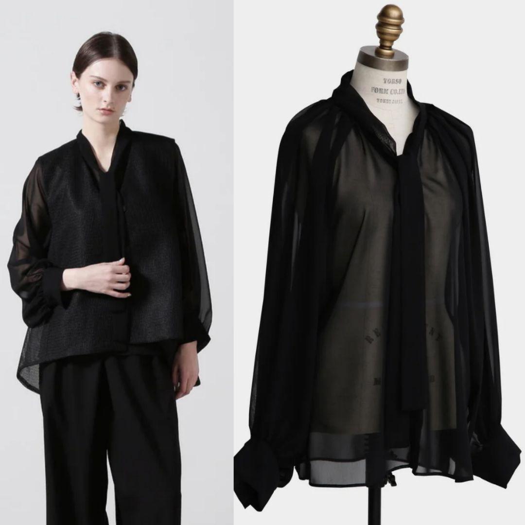 新タグ付●hLMエイチエルエム25SSシフォンボウタイブラウス●アドーアルフィル