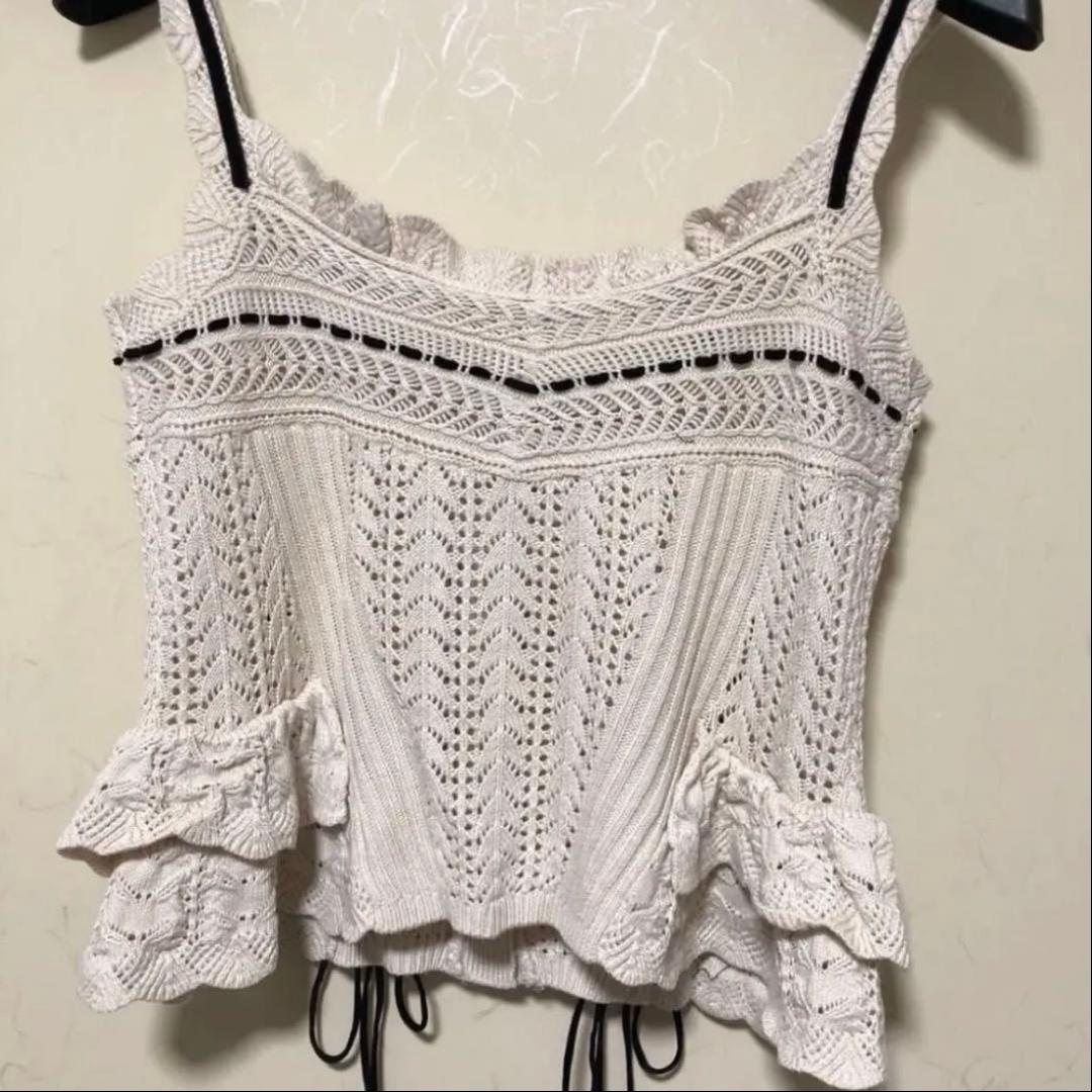 トップス tanakadaisuke lace ribbon knit camisole