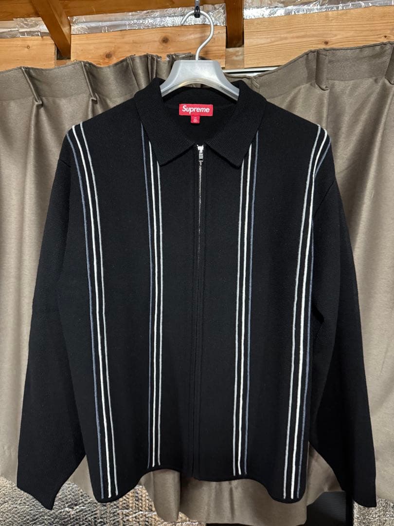 トップス Supreme Stripe Zip Up Polo Sweater Black