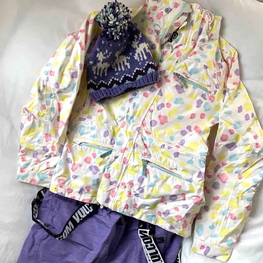 【一式セット】スノーボードウェア上ROXY下VOLCOM小物バッグ 全て込み