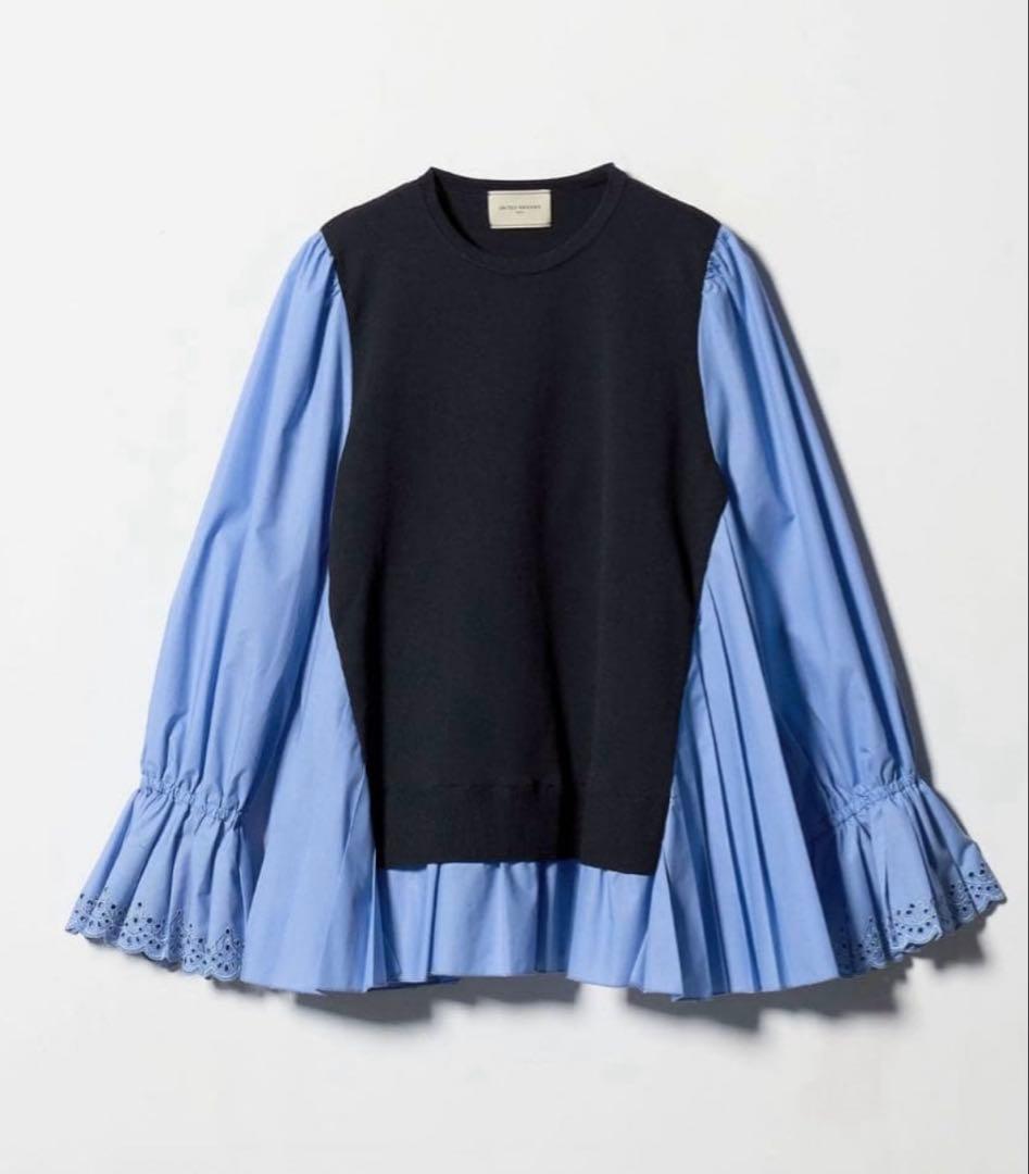 UNITED ARROWS プリーツ コンビ ニット ブラウス ウォッシャブル