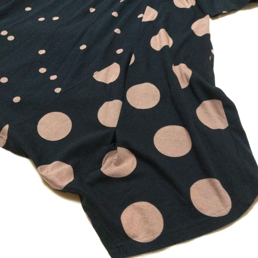 美品　慈雨　五分袖チュニック ドット柄　L　センソユニコ　黒　ベージュ