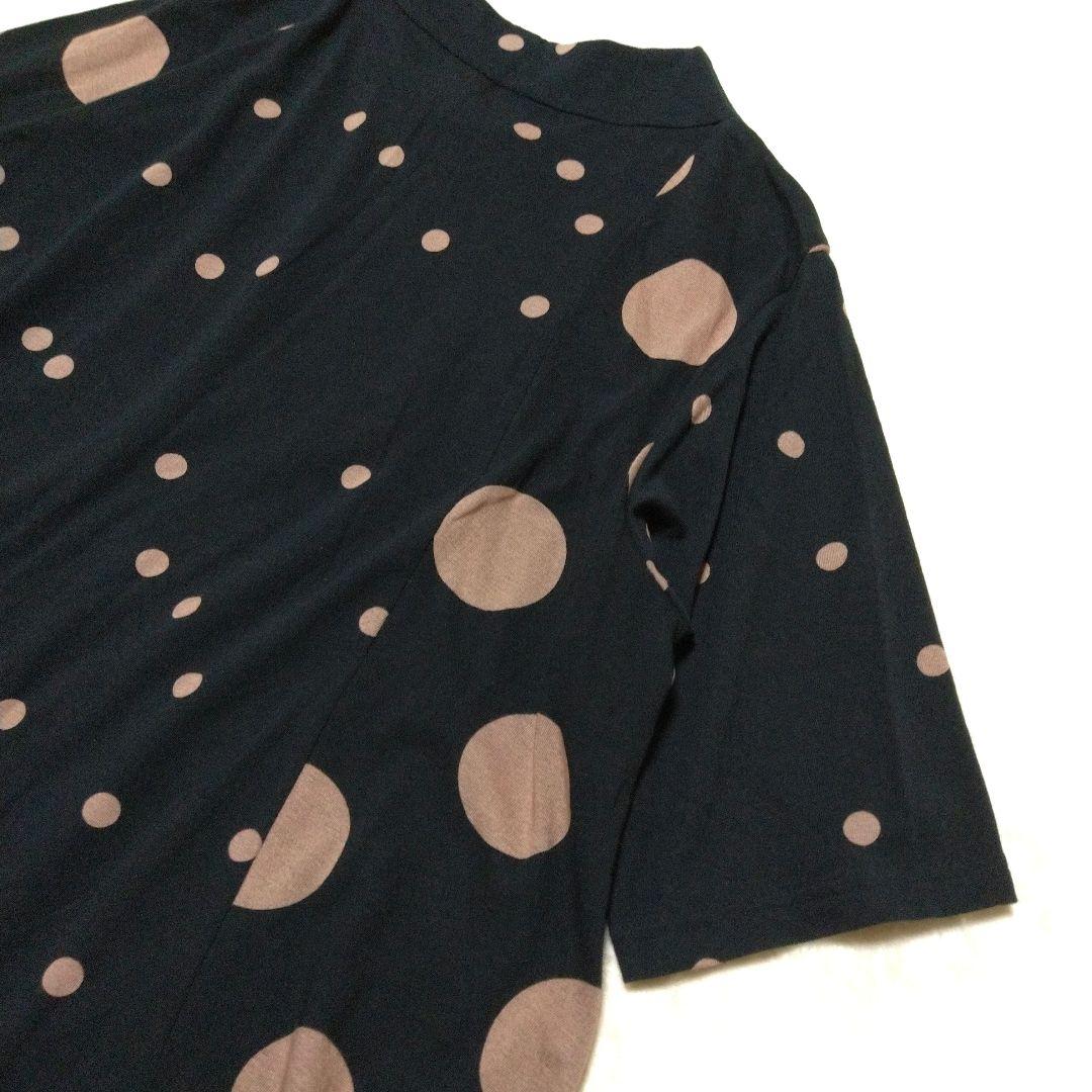 美品　慈雨　五分袖チュニック ドット柄　L　センソユニコ　黒　ベージュ
