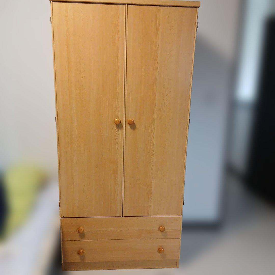 ナチュラルウッド洋服タンス ワードローブ 2引き出し