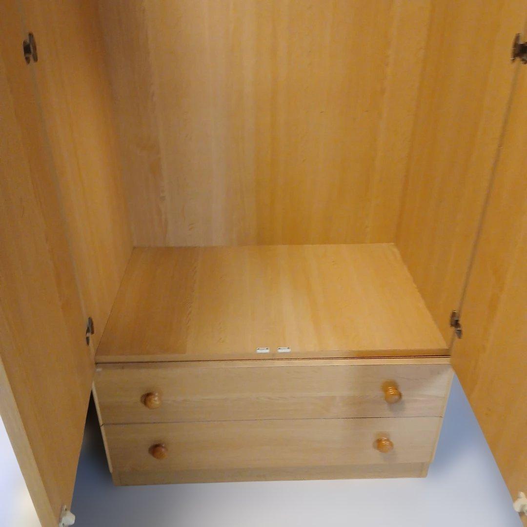 ナチュラルウッド洋服タンス ワードローブ 2引き出し