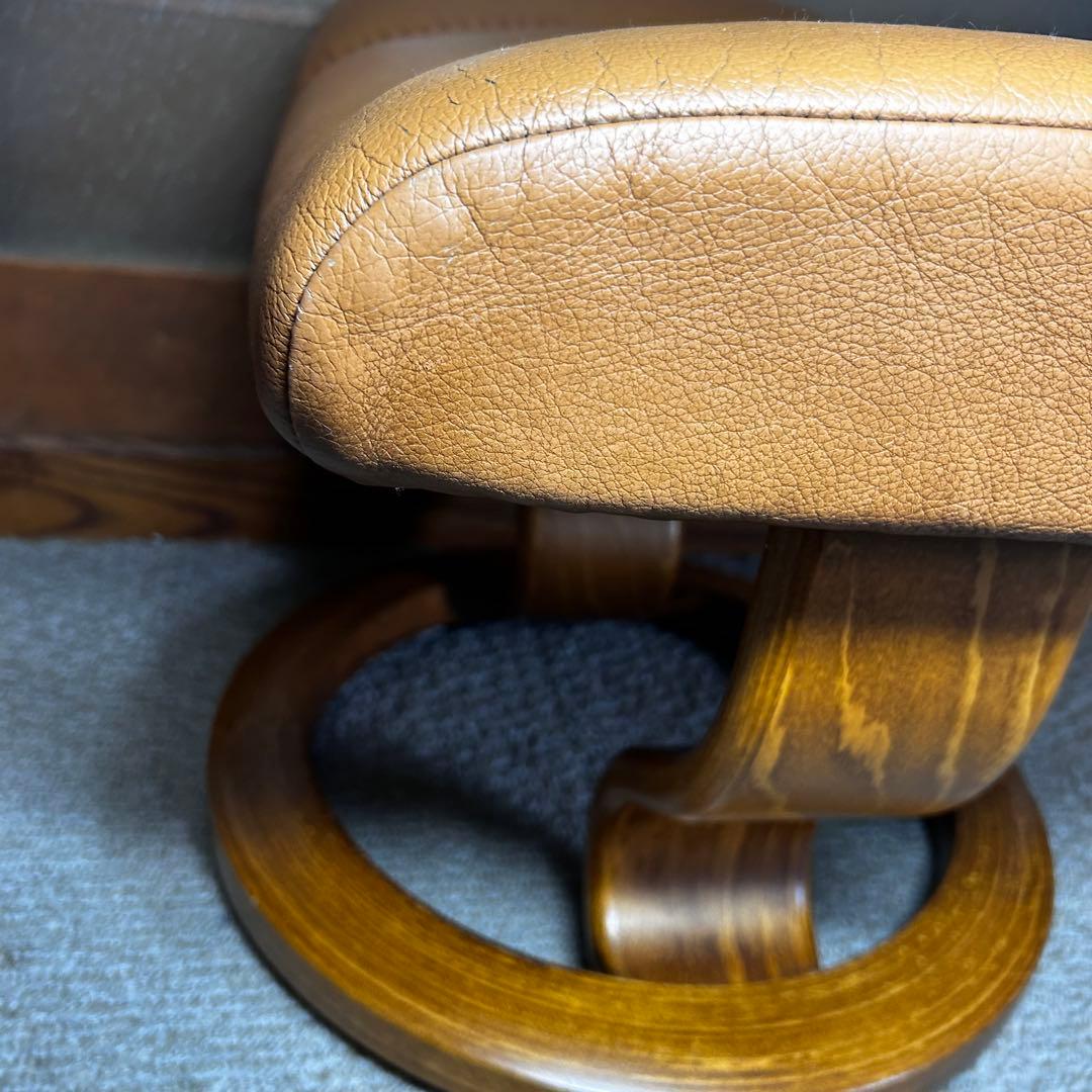 【良品】エコーネス EKORNES 本革レザー オットマン 前後可動式 ブラウン