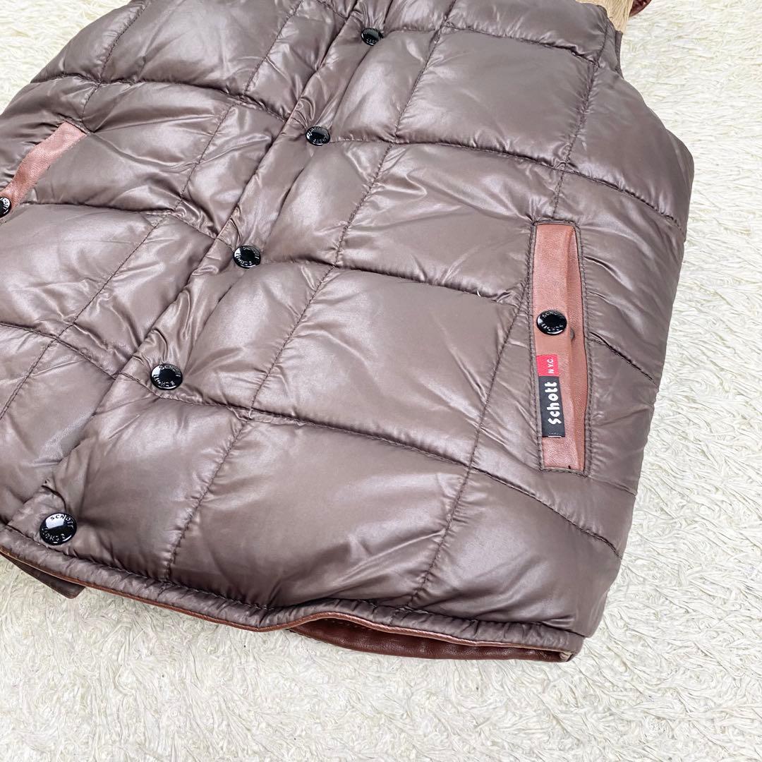 美品 希少 ショット ダウンベスト ラムレザー リバーシブル 本革 ブラウン M