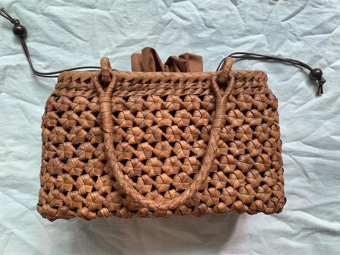 【期间限定】六角花結び編み 山葡萄 かごバッグ 職人手編み 手提げ 内布付き