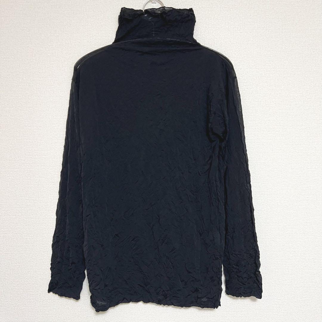 イッセイミヤケ 長袖 シースルー トップス シワ加工 ハイネック ブラック 黒