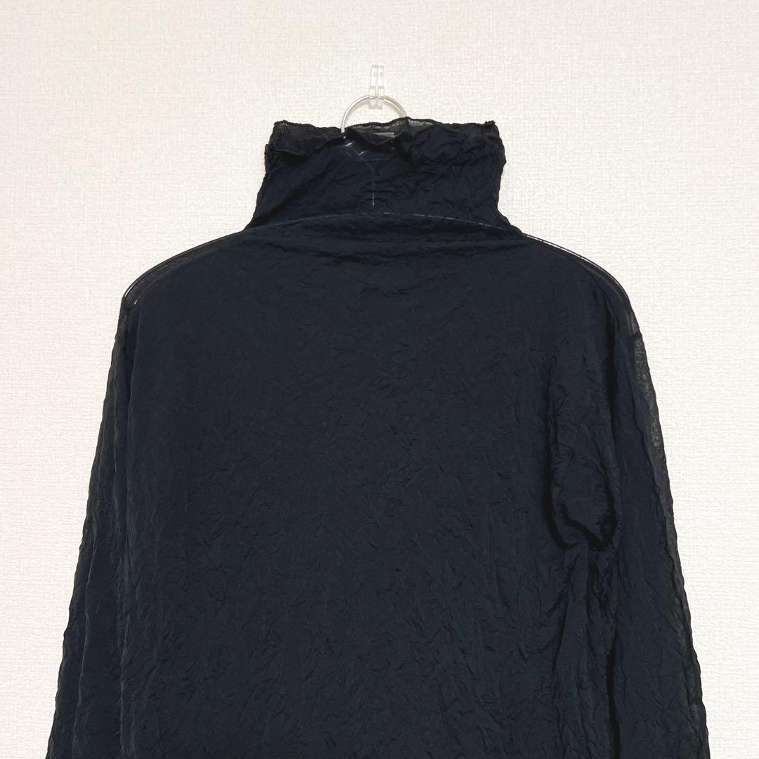 イッセイミヤケ 長袖 シースルー トップス シワ加工 ハイネック ブラック 黒