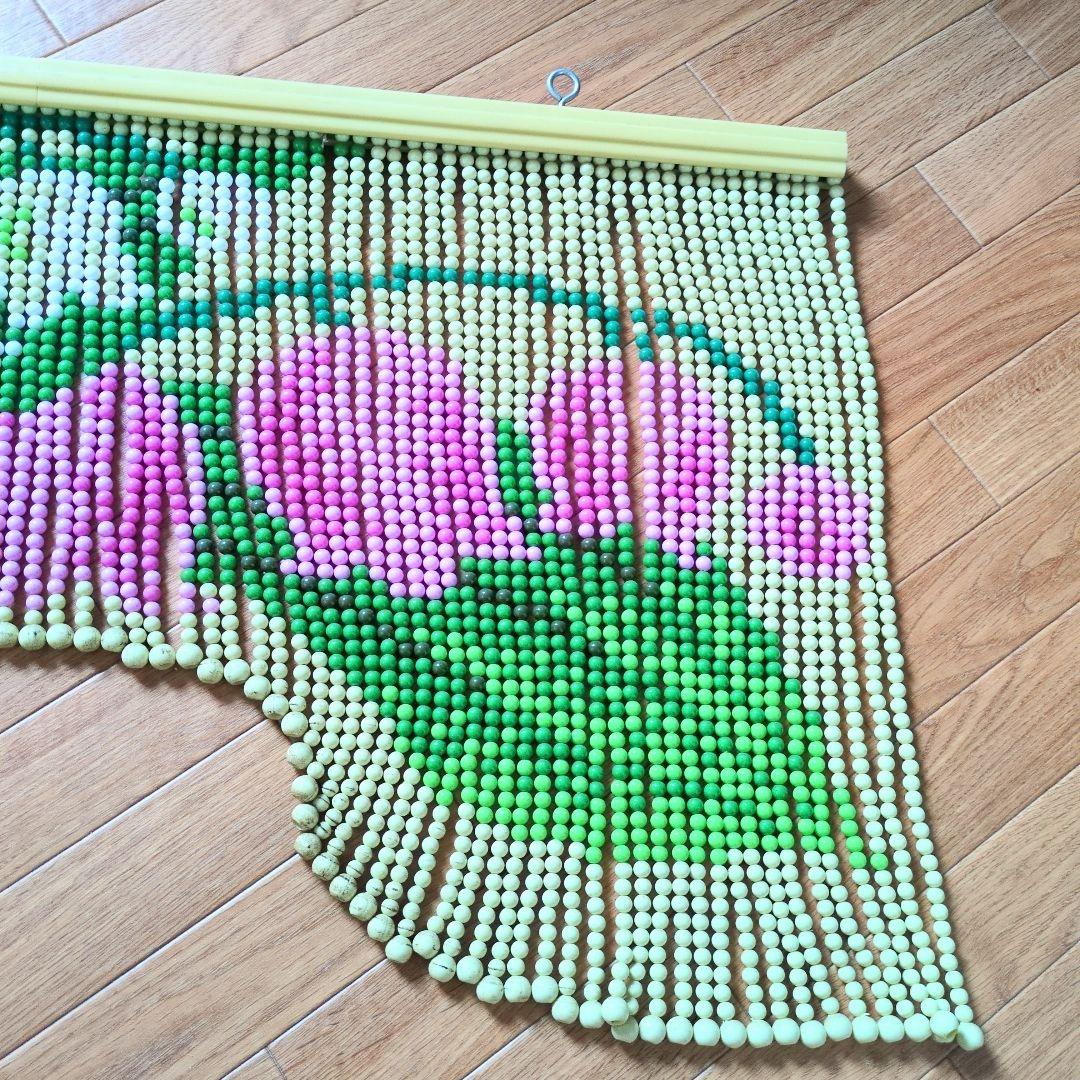 昭和レトロ 珠のれん 珠暖簾 花柄 のれん ハンドメイド レトロポップ 玉のれん
