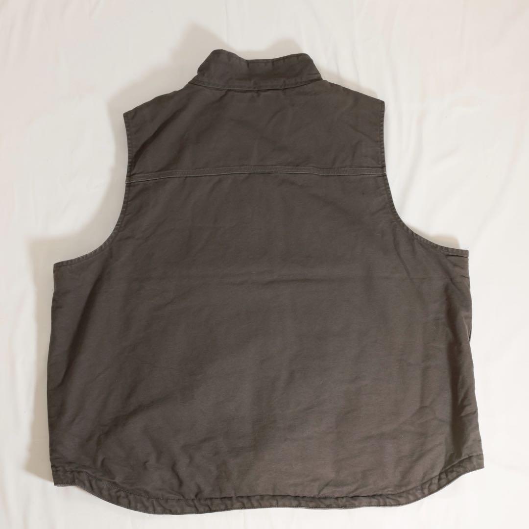 カーハート ダックベスト 企業ロゴ 裏ボア 2XL ビンテージ フェード 色落ち