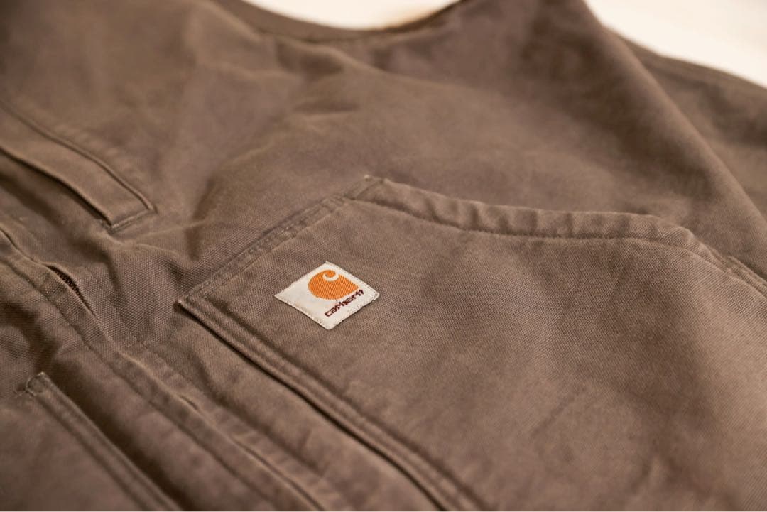 カーハート ダックベスト 企業ロゴ 裏ボア 2XL ビンテージ フェード 色落ち