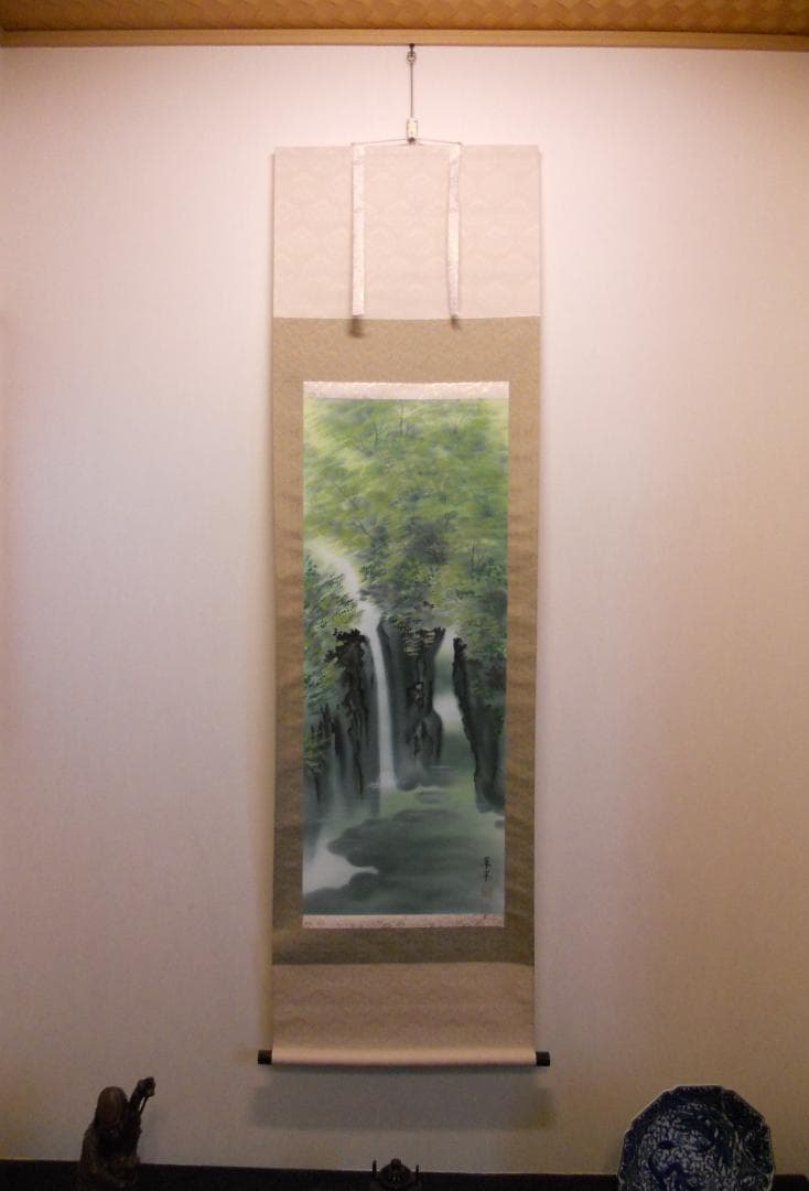 掛け軸 古川翠峯 高千穂峡 絹本 希少 軸装 茶道具 掛軸 美品 です。