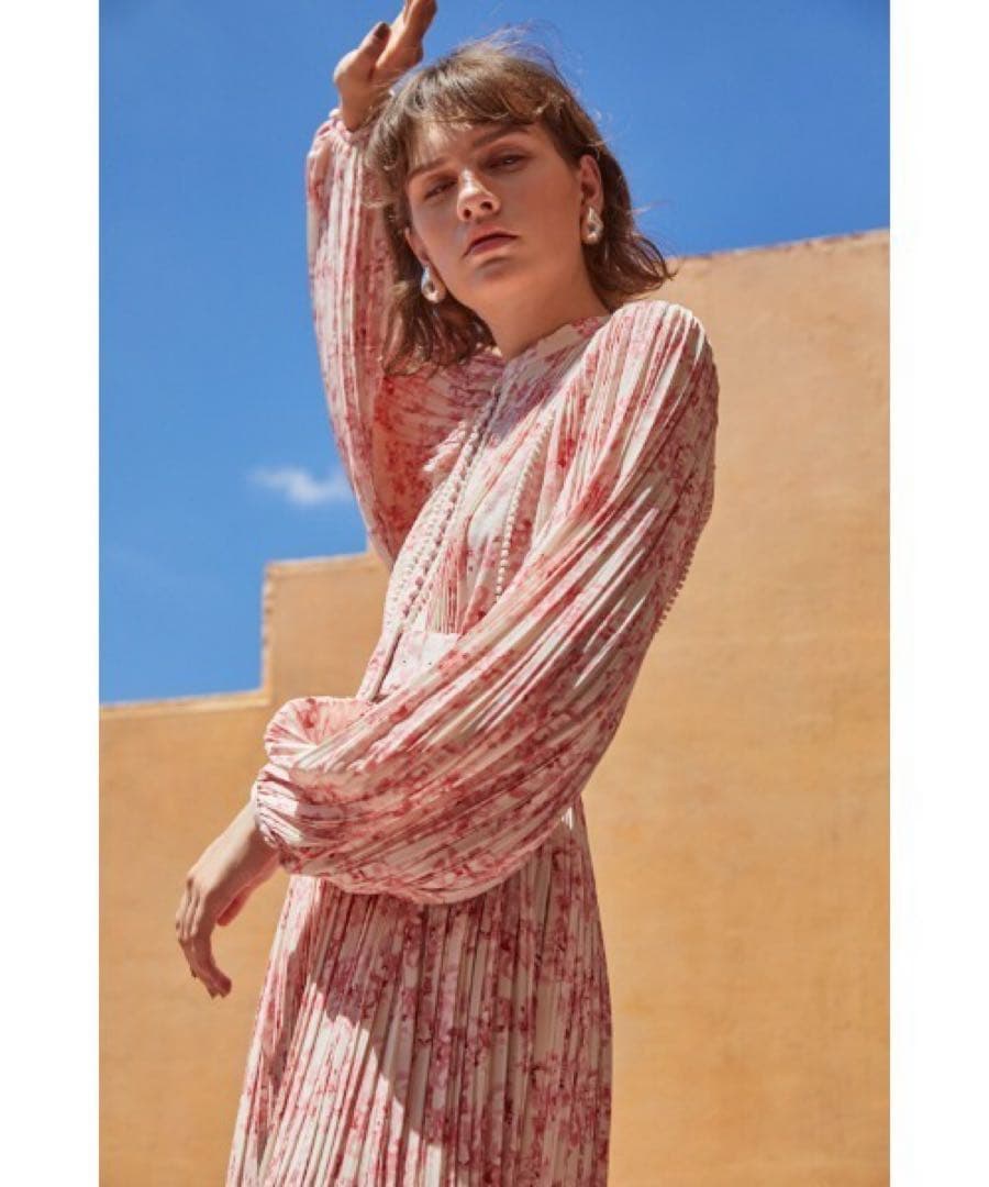 新品Estella.K Jane Belted Dressプリーツプリントドレス