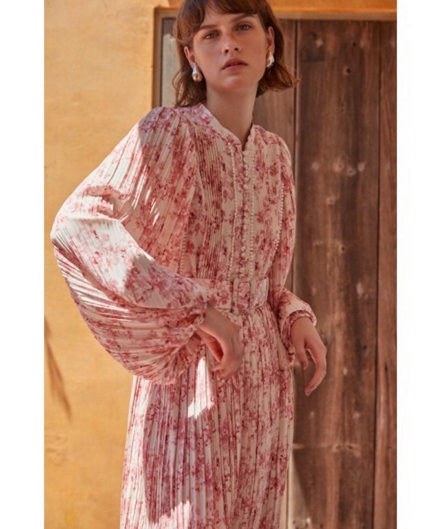 新品Estella.K Jane Belted Dressプリーツプリントドレス