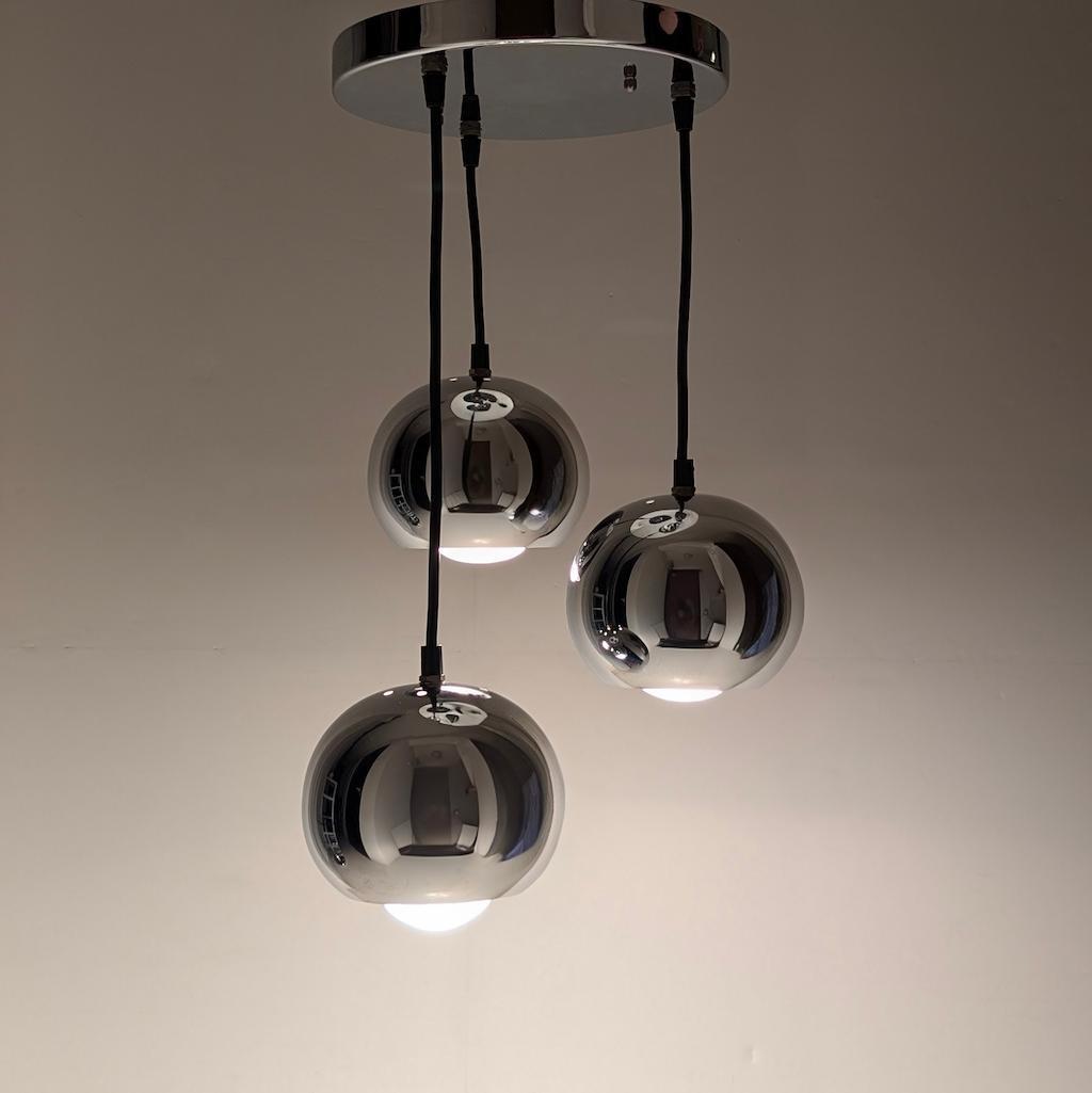 クロームメタル ペンダントランプ 3灯 スペースエイジ ミッドセンチュリー