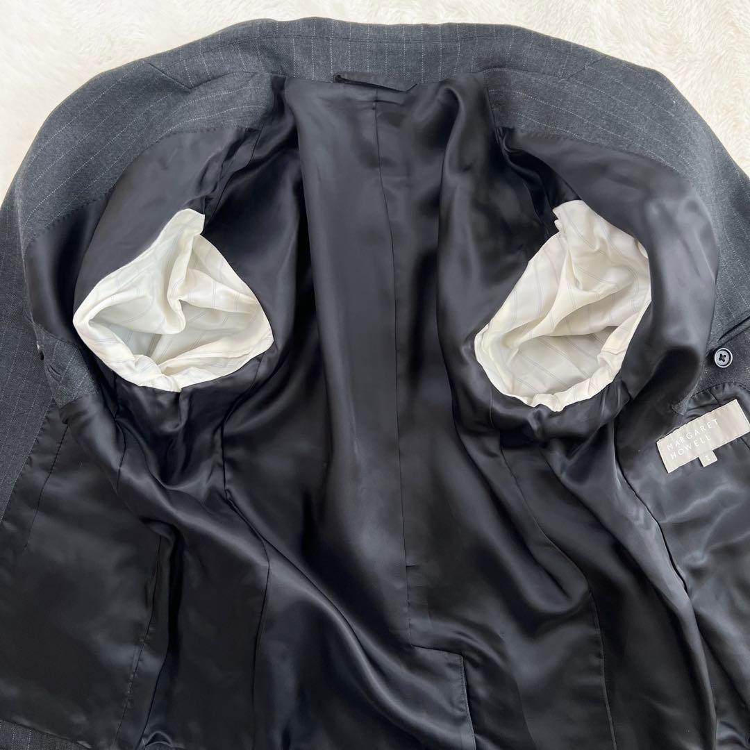 【マーガレットハウエル】ウールスカートスーツセットアップ☆ストライプ☆グレー☆M