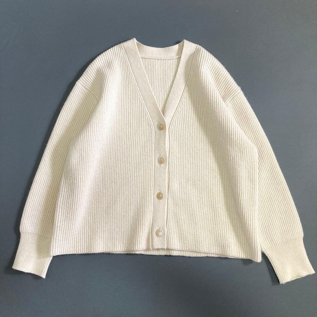 美品 SOÉJU ラクーン混Vネックニットカーディガン アイボリー M