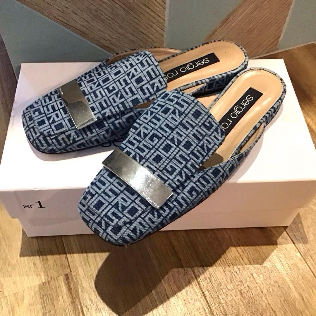 Sergio Rossi sr1デニム地ロゴミュール