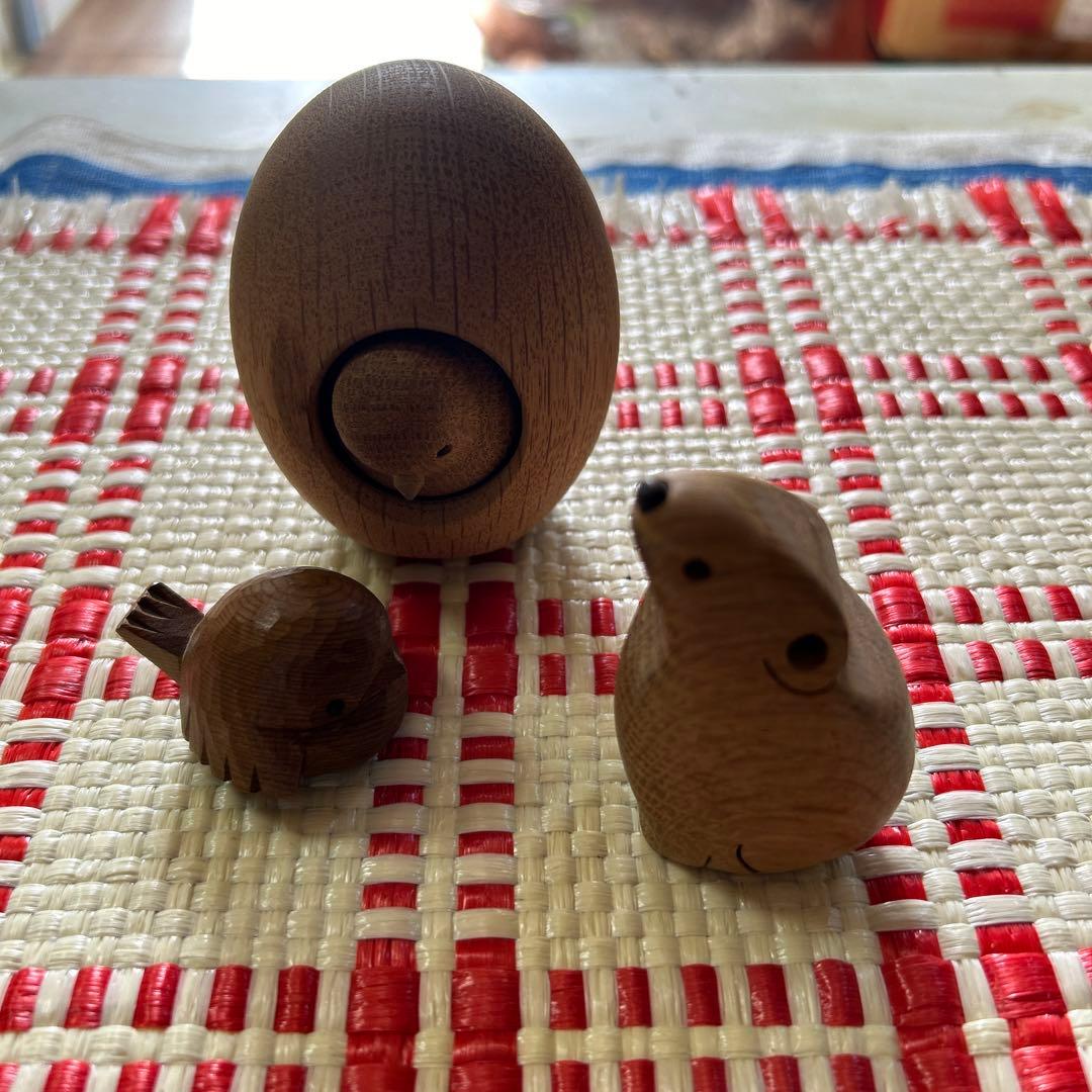 値下げしました！太田久幸 卵ヒヨコ ウッドクラフト　すずめ　木製文鎮うさぎ