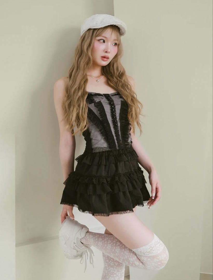 新品未開封　Darich ダーリッチ　ミックスフリルミニスカート　ブラック