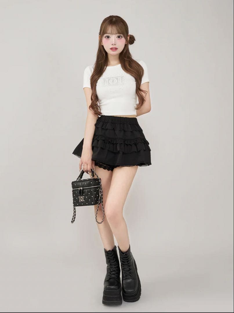 新品未開封　Darich ダーリッチ　ミックスフリルミニスカート　ブラック