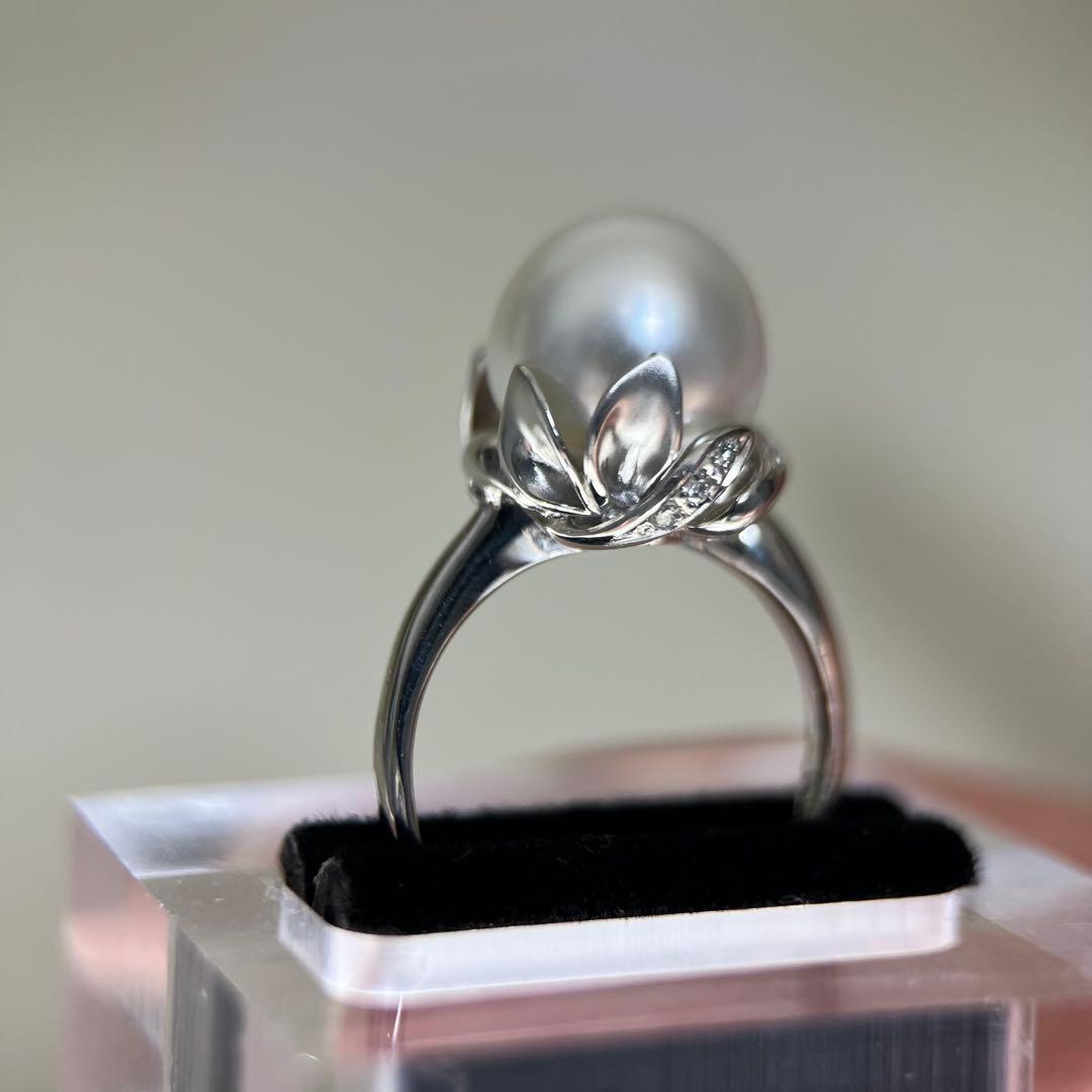 【新品】Pt900天然海水白蝶真珠リングダイヤモンドリング