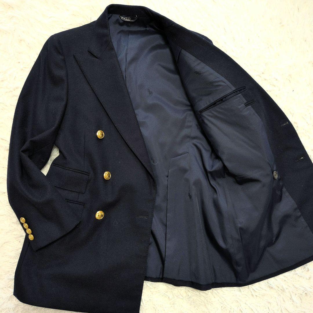 【極美品】ポロラルフローレン☆金ボタン　紺ブレ　90S　裏地ポニー総柄　ダブル