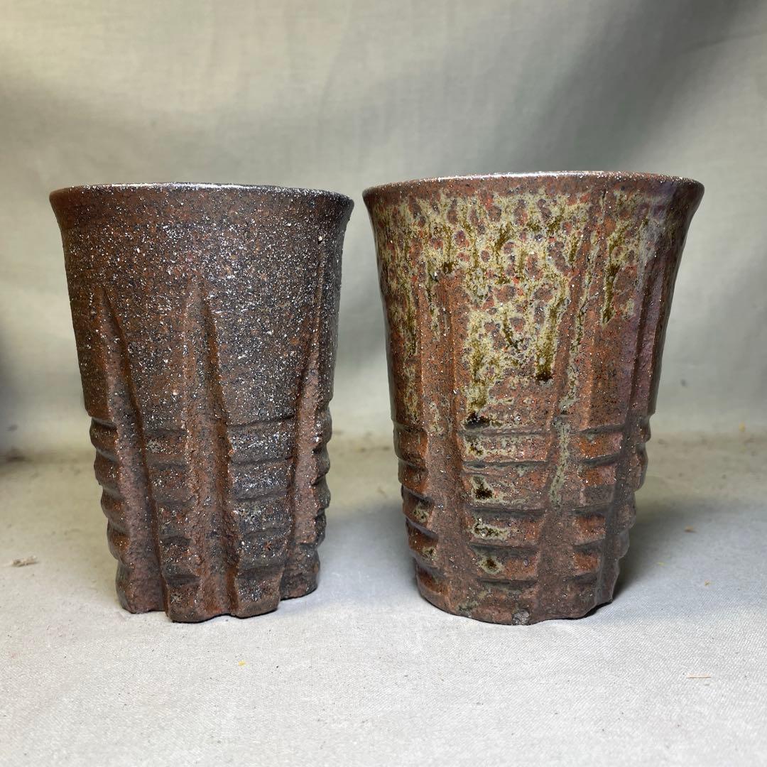 唐津焼 名工 田中佐次郎 唐津麦酒盃 2客 ビール ビアマグ 酒器希少