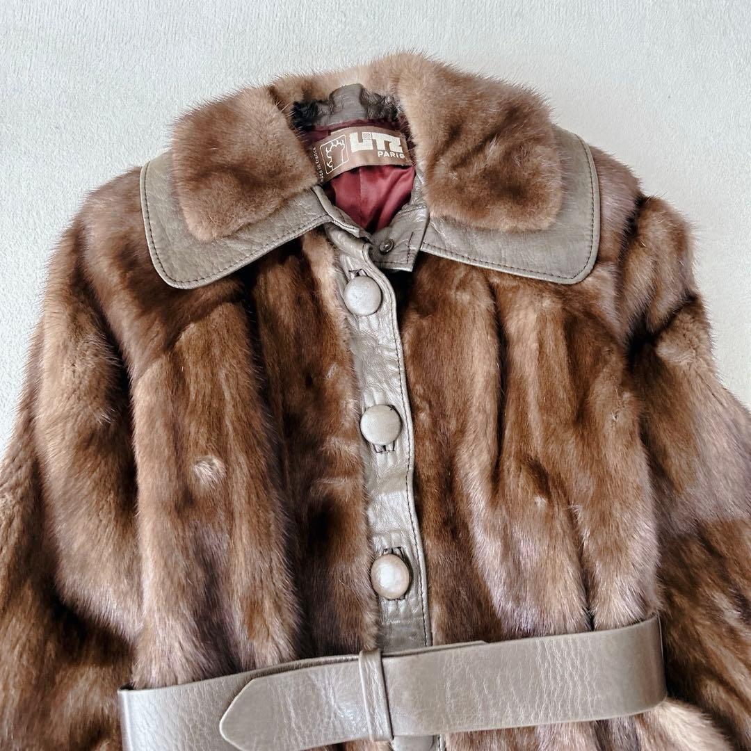 希少✨デミバフミンク　ラムレザー　ロングコート　リアルファー　マキシ丈　ベルト