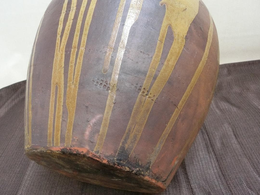 処分価31（土）22時まで【壺　3耳壺 流れ釉　緑釉垂れ釉　景色抜群　丹波】鑑賞