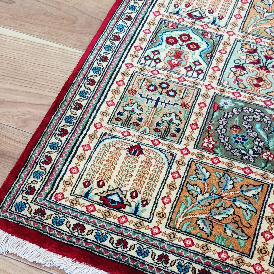 Y2622 ペルシャ絨毯 クム シルク100% 手織り72万ノット ヘシティ