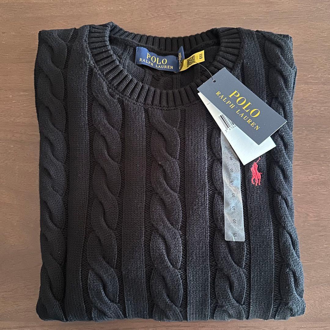 メンズ黒S 【新品タグ付】ポロ ラルフローレン コットン ケーブル セーター