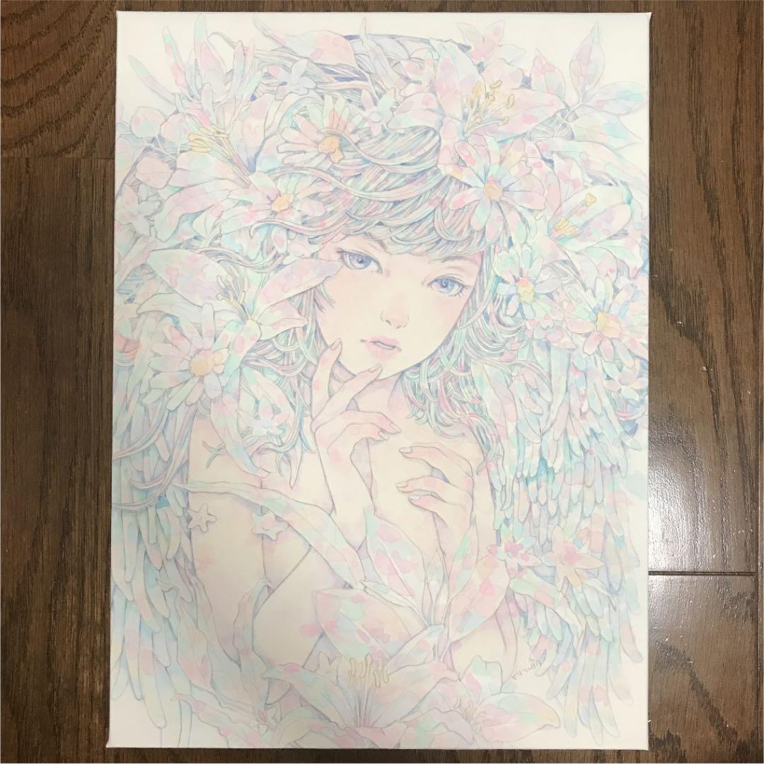 ★木村智博「幸運」木製パネル アクリルガッシュ 色鉛筆 鉛筆 額付き