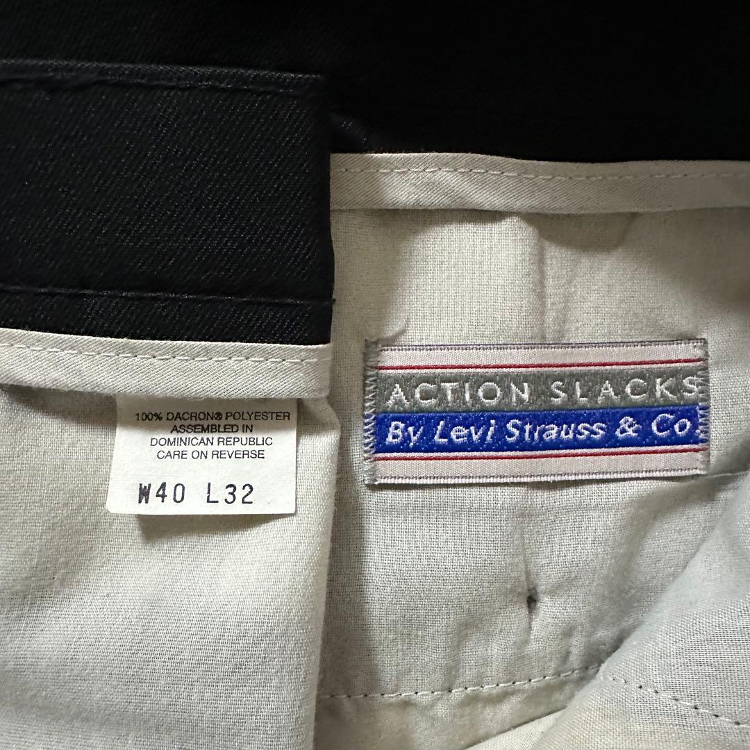 リーバイス アクションスラックス 黒 ポリ W40 L32 ブラック　古着
